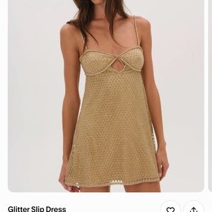 For Love And Lemons Gold Glitter Keyhole Mini Dress